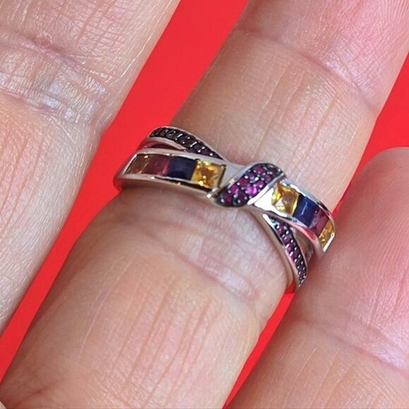 925 Sterling Silver Ring Sz 6.75 with Natural Sapphire & Ruby Gems - Picture 10 of 11